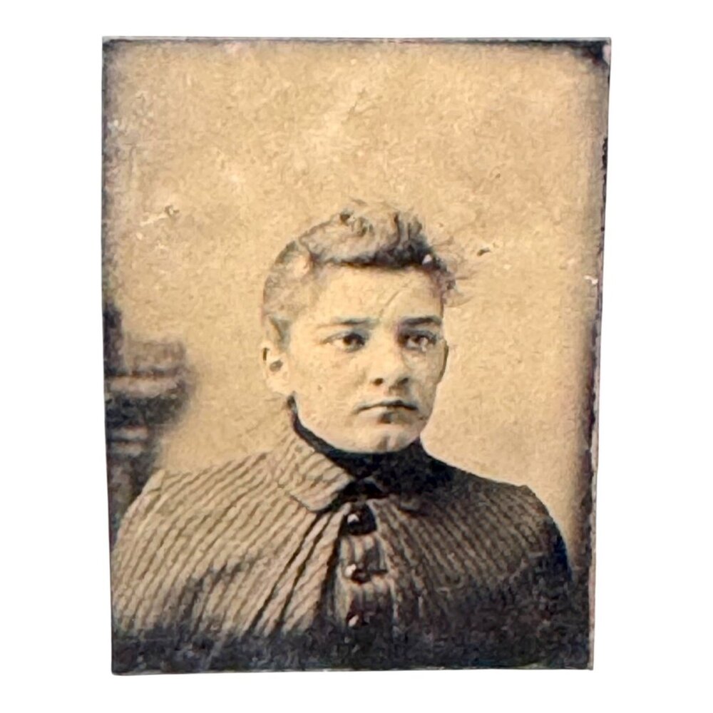 Vintage Antique Rare Tintype Portrait Photograph of Young  Lady 1800s Serious